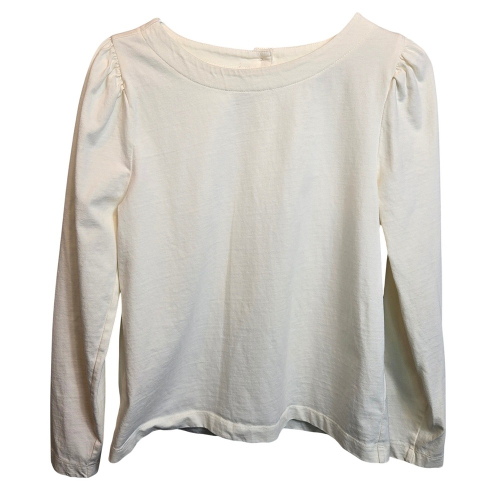 J.Crew Long Sleeve T-Shirt Womens Small Ivory Puff Shoulder Gold Button Back
